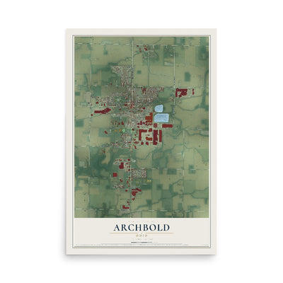 Map of Archbold, Ohio, 12 x 18 inch unframed archival matte print
