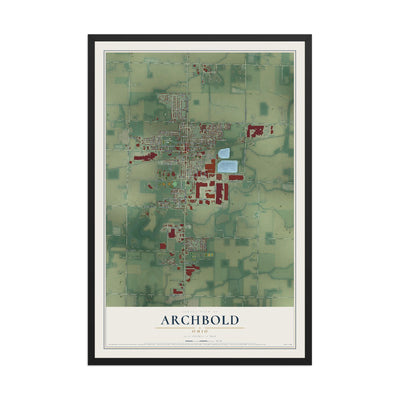 Map of Archbold, Ohio, 12 x 18 inch print in a black wood frame