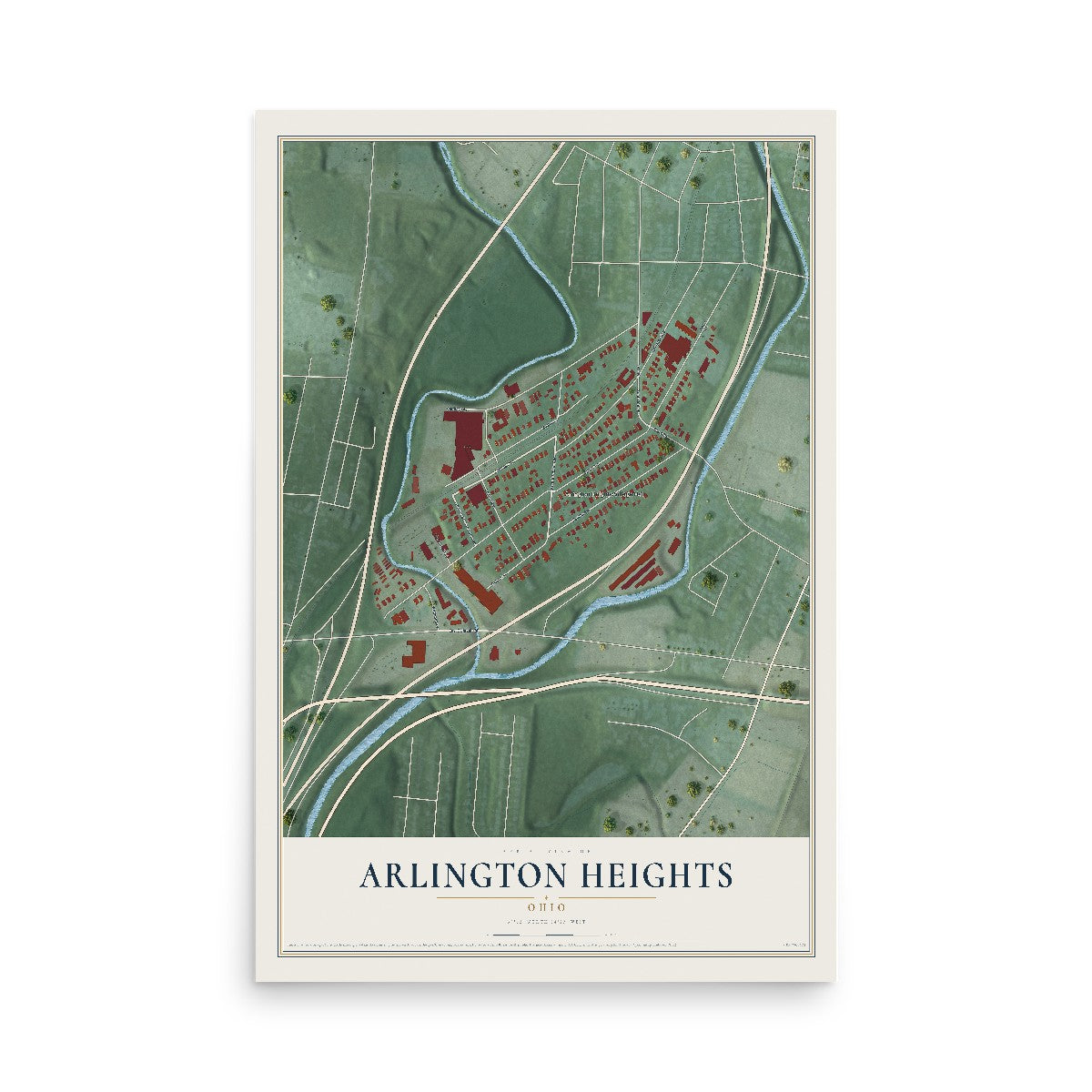 Map of Arlington Heights, Ohio, 12 x 18 inch unframed archival matte print