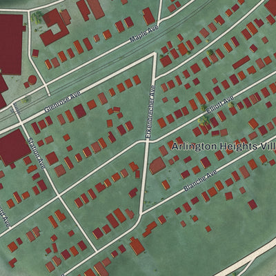 Close-up of the map of Arlington Heights, Ohio print showing street and building detail
