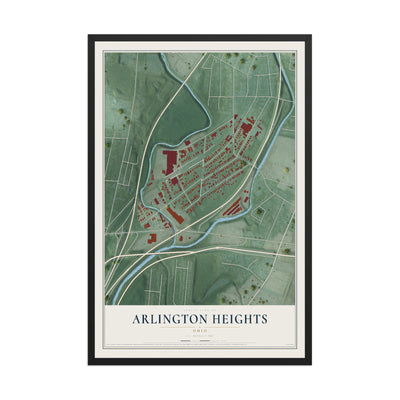 Map of Arlington Heights, Ohio, 12 x 18 inch print in a black wood frame