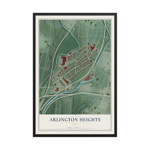 Map of Arlington Heights, Ohio, 12 x 18 inch print in a black wood frame
