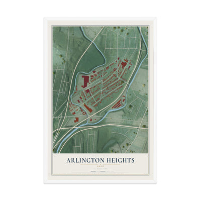 Map of Arlington Heights, Ohio, 12 x 18 inch print in a white wood frame