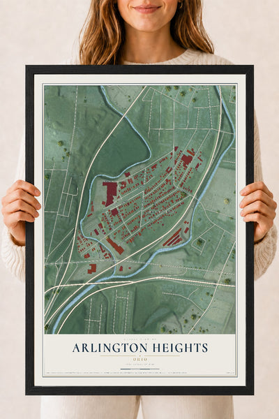 Map of Arlington Heights, Ohio, 18 x 24 inch print in a black wood frame