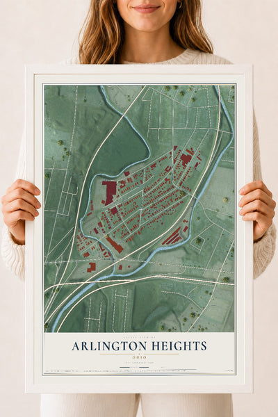 Map of Arlington Heights, Ohio, 18 x 24 inch print in a white wood frame