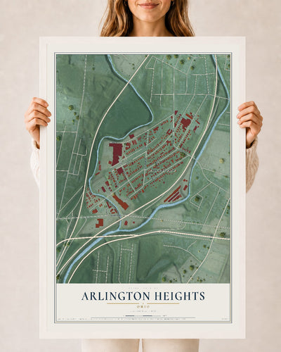 Map of Arlington Heights, Ohio, 24 x 36 inch print in a white wood frame