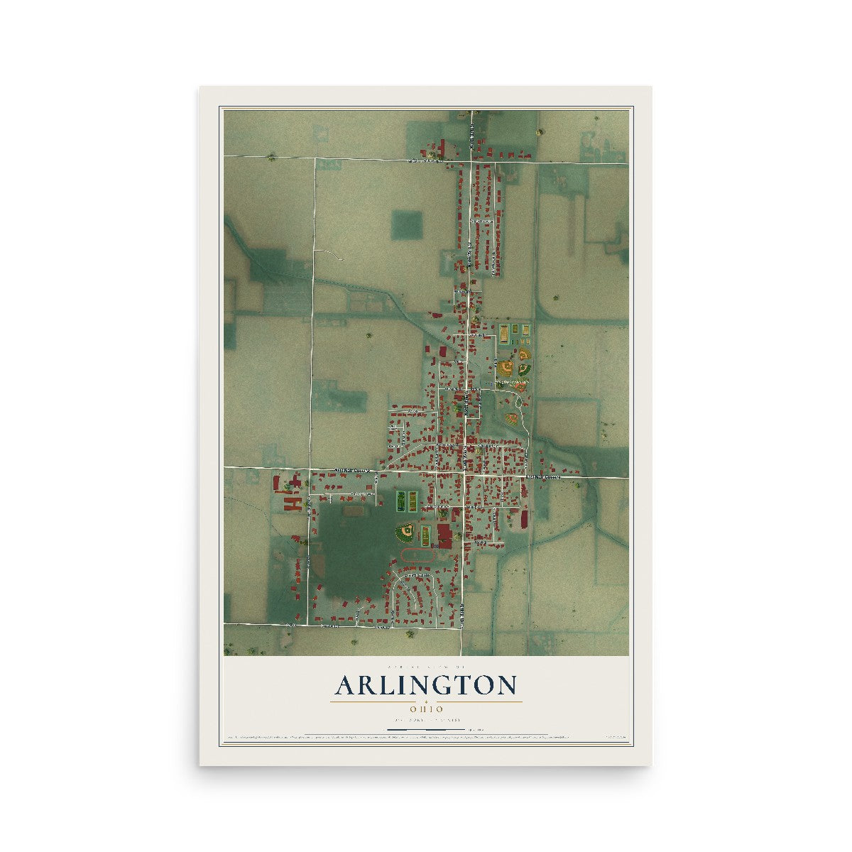 Map of Arlington, Ohio, 12 x 18 inch unframed archival matte print