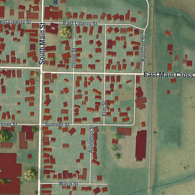Close-up of the map of Arlington, Ohio print showing street and building detail