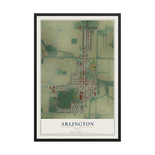 Map of Arlington, Ohio, 12 x 18 inch print in a black wood frame