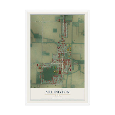 Map of Arlington, Ohio, 12 x 18 inch print in a white wood frame