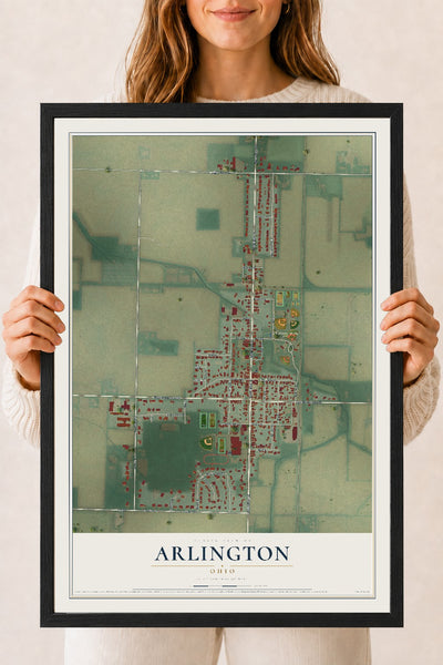 Map of Arlington, Ohio, 18 x 24 inch print in a black wood frame