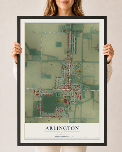 Map of Arlington, Ohio, 24 x 36 inch print in a black wood frame