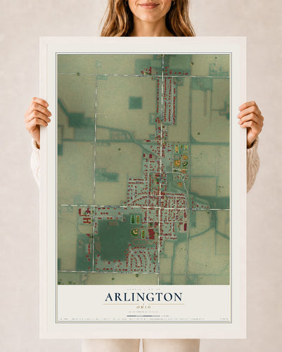 Map of Arlington, Ohio, 24 x 36 inch print in a white wood frame
