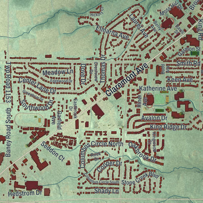 Close-up of the map of Ashland, Ohio print showing street and building detail