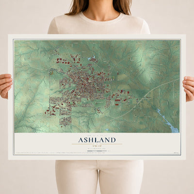 Map of Ashland, Ohio, 18 x 24 inch unframed archival matte print