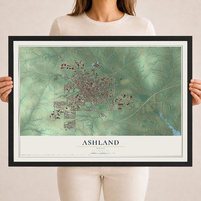 Map of Ashland, Ohio, 18 x 24 inch print in a black wood frame