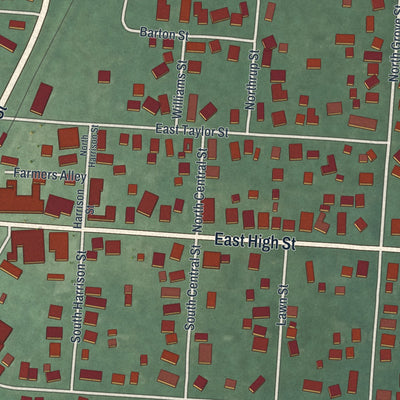 Close-up of the map of Ashley, Ohio print showing street and building detail