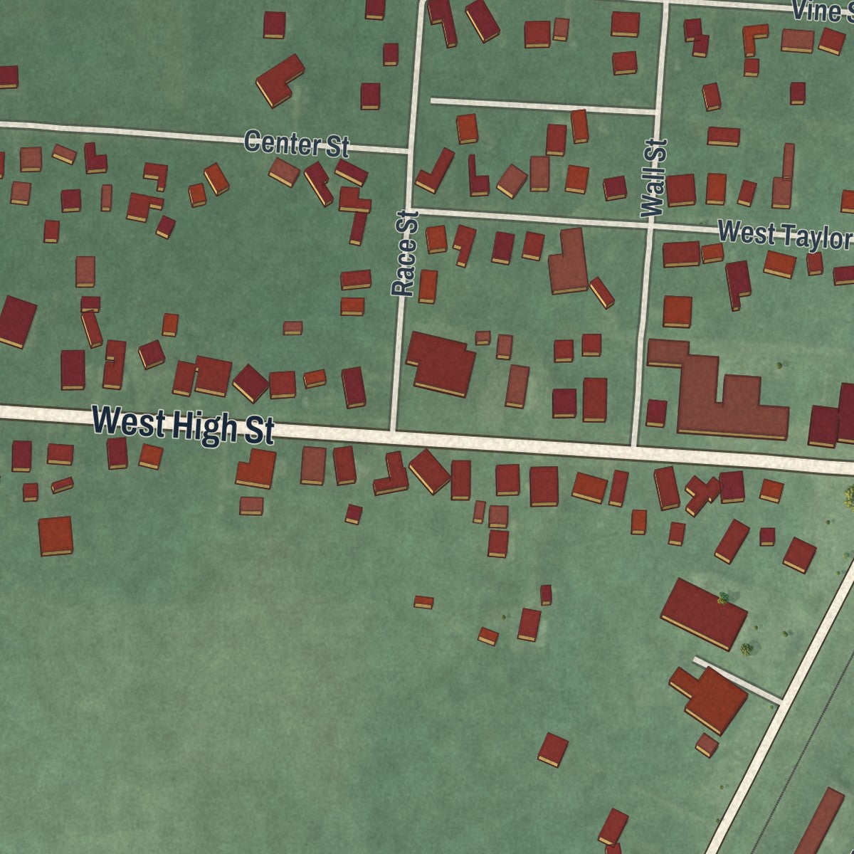 Second close-up of the map of Ashley, Ohio print showing more streets and buildings