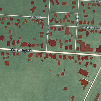 Second close-up of the map of Ashley, Ohio print showing more streets and buildings