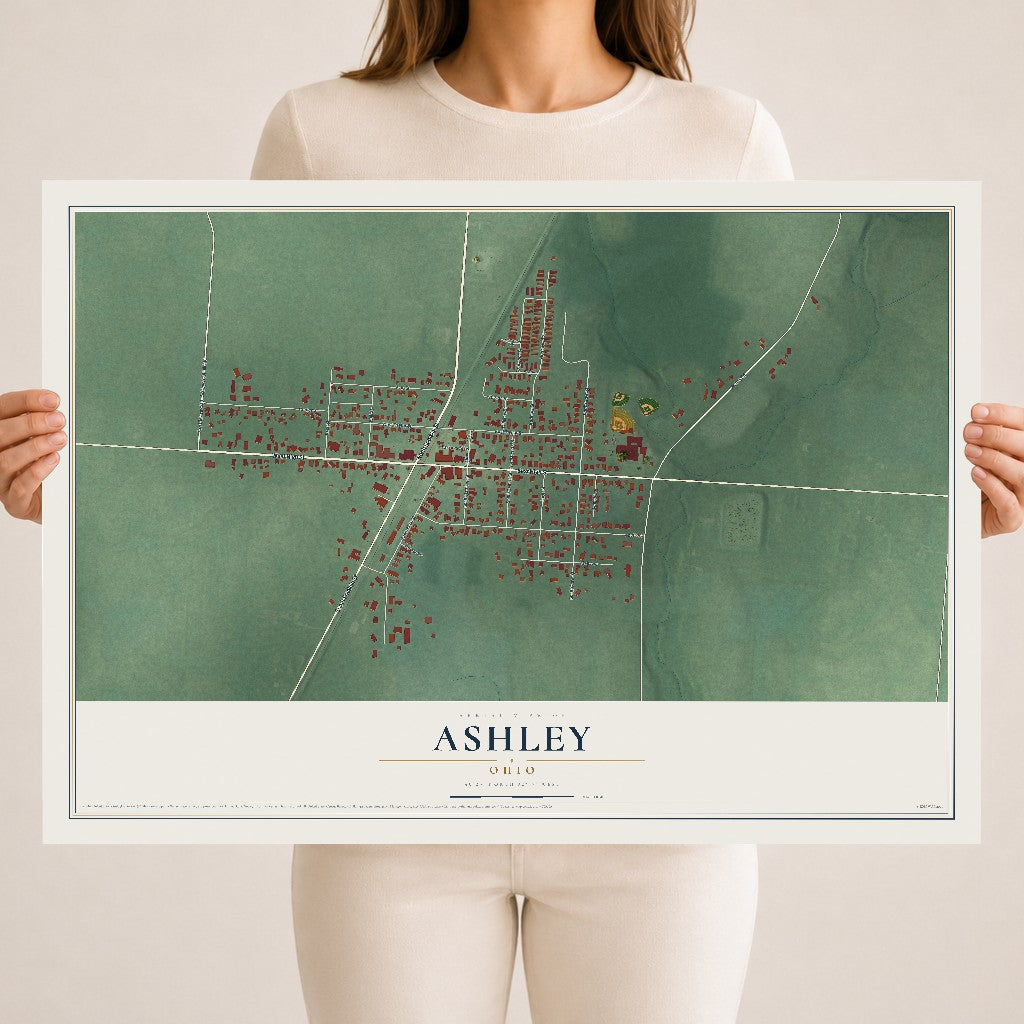 Map of Ashley, Ohio, 18 x 24 inch unframed archival matte print