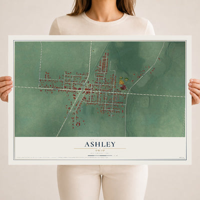Map of Ashley, Ohio, 18 x 24 inch unframed archival matte print