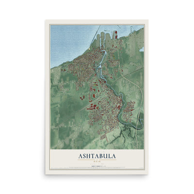 Map of Ashtabula, Ohio, 12 x 18 inch unframed archival matte print