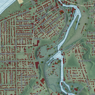 Second close-up of the map of Ashtabula, Ohio print showing more streets and buildings