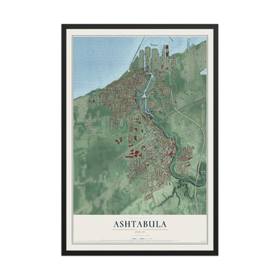 Map of Ashtabula, Ohio, 12 x 18 inch print in a black wood frame