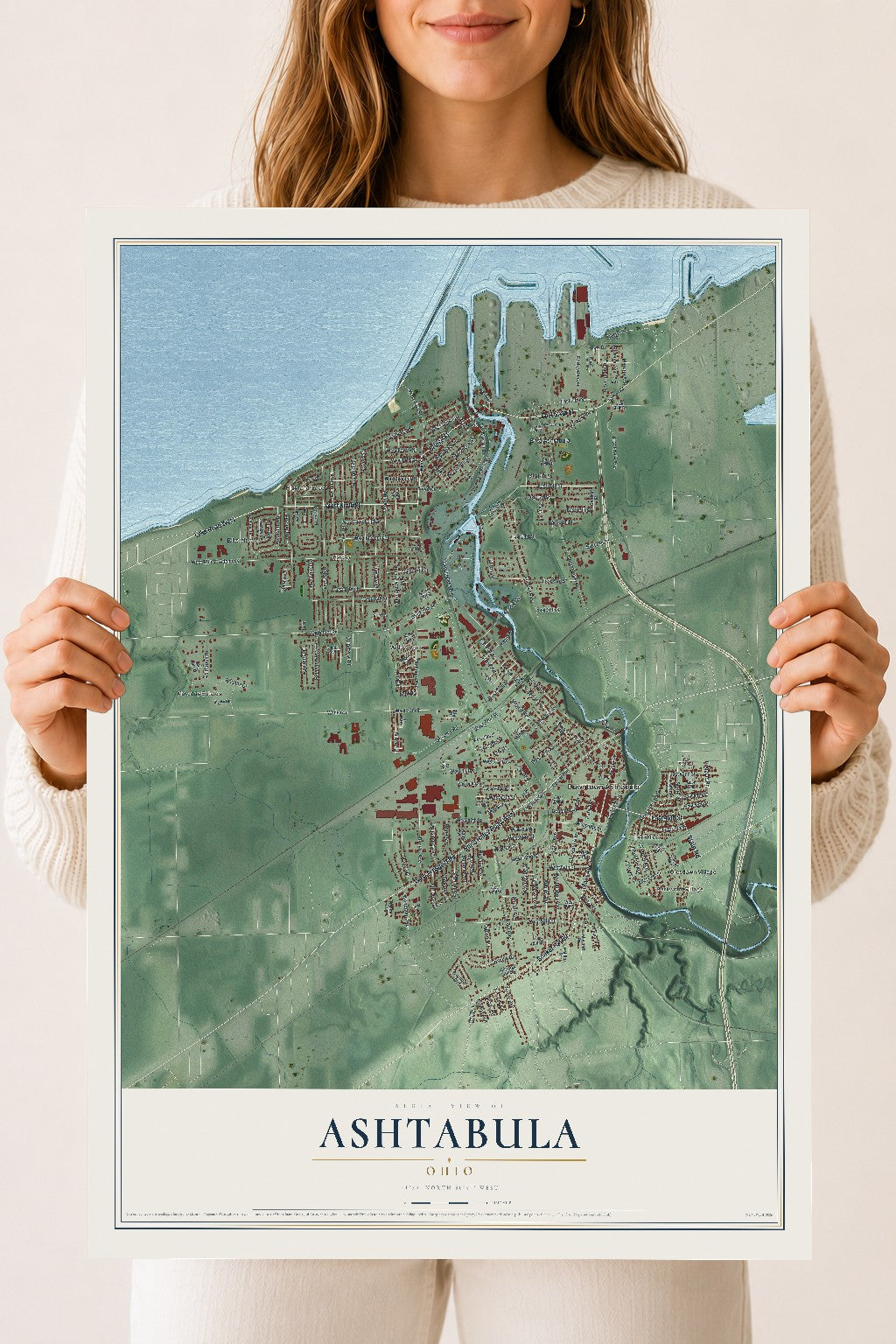Map of Ashtabula, Ohio, 18 x 24 inch unframed archival matte print