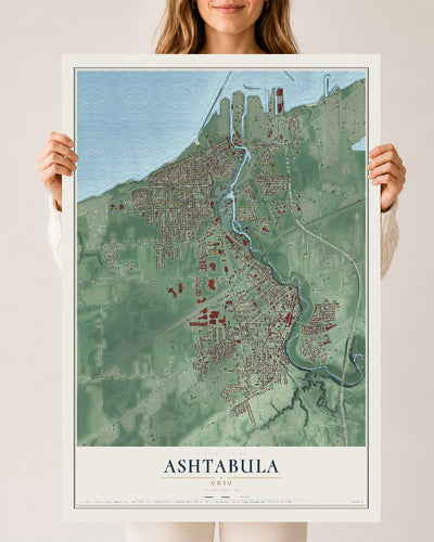 Map of Ashtabula, Ohio, 24 x 36 inch unframed archival matte print