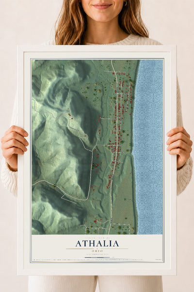 Map of Athalia, Ohio, 18 x 24 inch print in a white wood frame