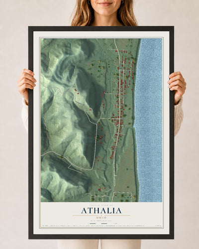 Map of Athalia, Ohio, 24 x 36 inch print in a black wood frame