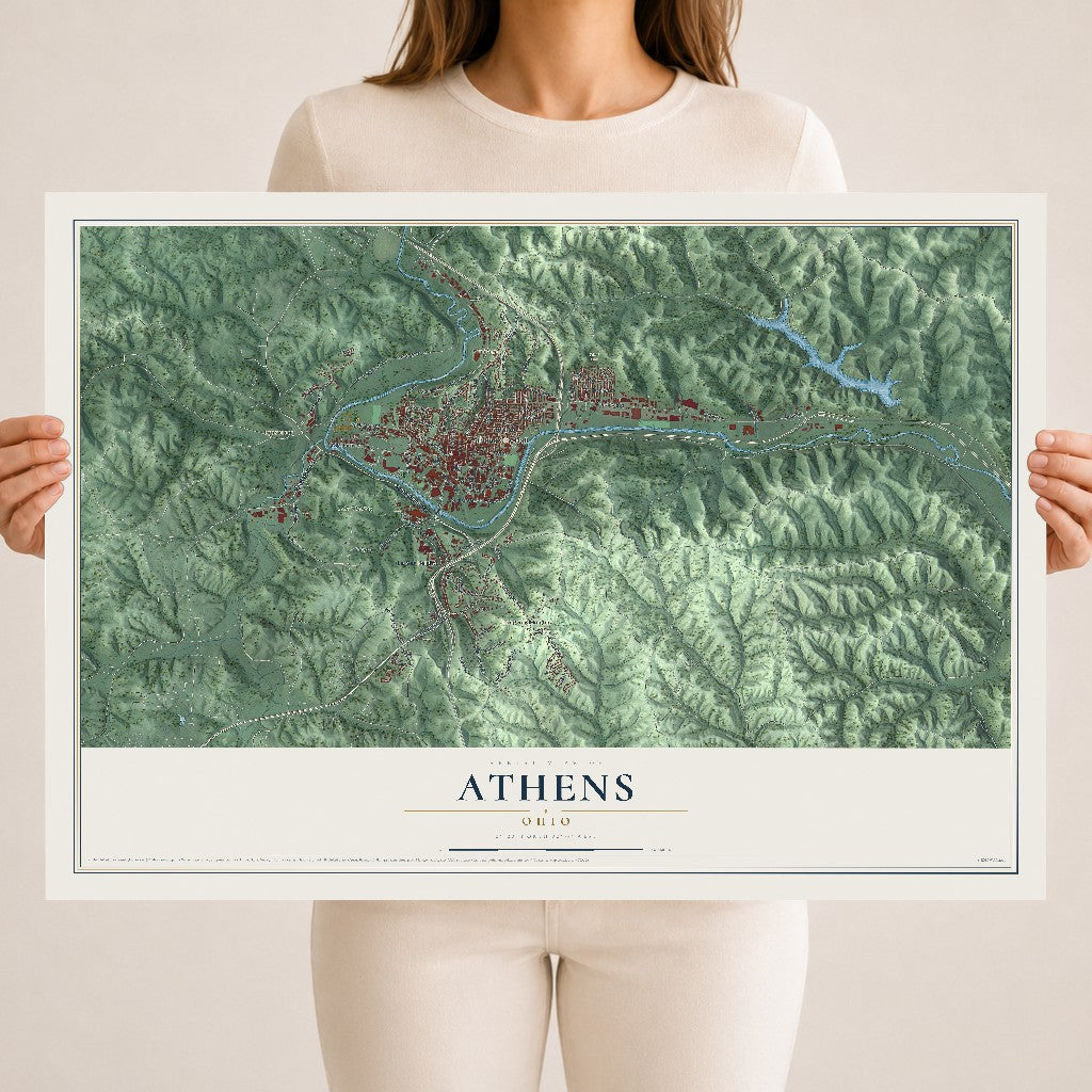Map of Athens, Ohio, 18 x 24 inch unframed archival matte print