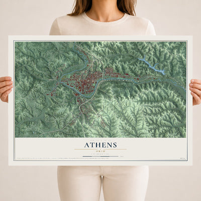 Map of Athens, Ohio, 18 x 24 inch unframed archival matte print