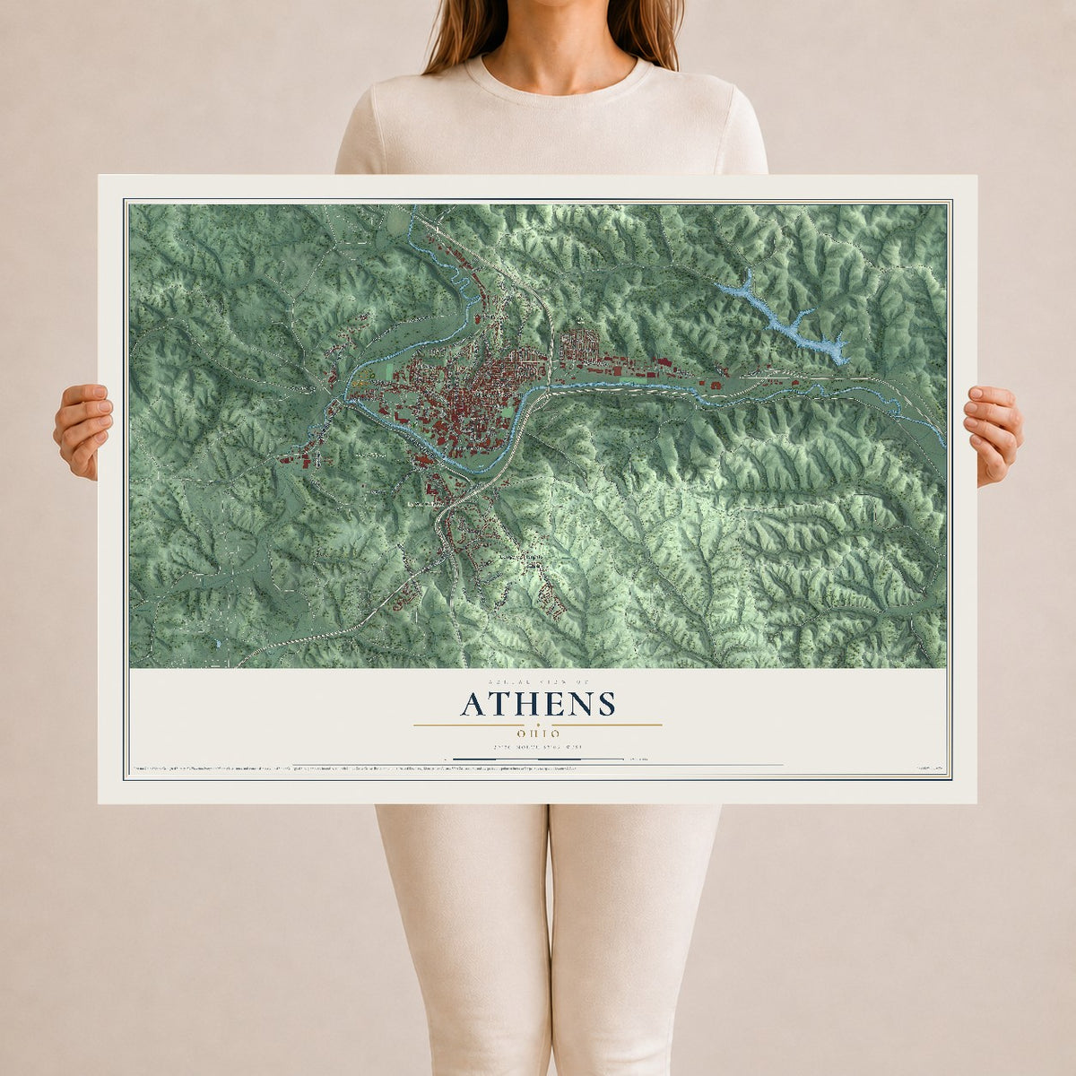 Map of Athens, Ohio, 24 x 36 inch unframed archival matte print