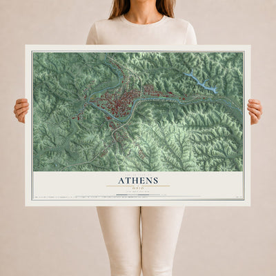 Map of Athens, Ohio, 24 x 36 inch unframed archival matte print