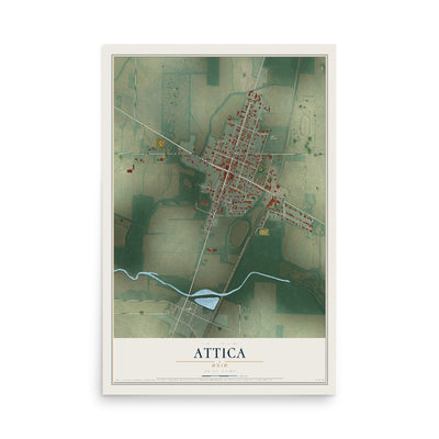 Map of Attica, Ohio, 12 x 18 inch unframed archival matte print