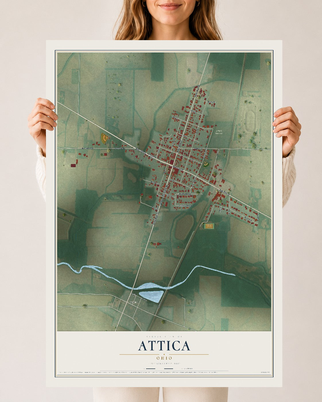 Map of Attica, Ohio, 24 x 36 inch unframed archival matte print