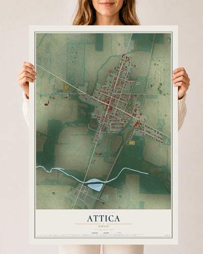 Map of Attica, Ohio, 24 x 36 inch unframed archival matte print
