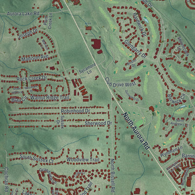 Second close-up of the map of Aurora, Ohio print showing more streets and buildings