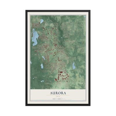 Map of Aurora, Ohio, 12 x 18 inch print in a black wood frame