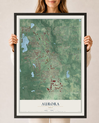 Map of Aurora, Ohio, 24 x 36 inch print in a black wood frame