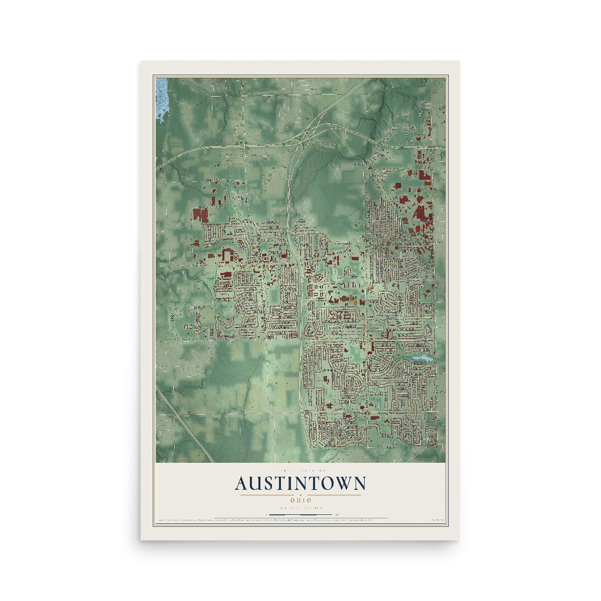 Map of Austintown, Ohio, 12 x 18 inch unframed archival matte print