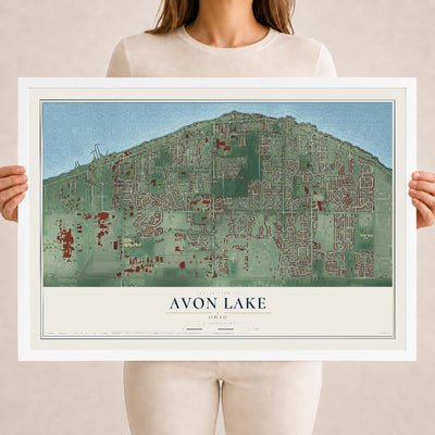 Map of Avon Lake, Ohio, 18 x 24 inch print in a white wood frame