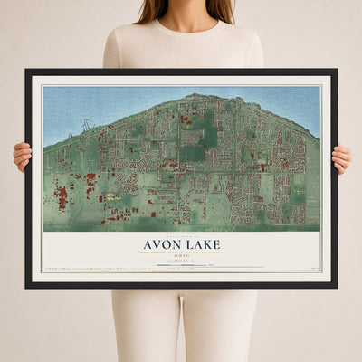 Map of Avon Lake, Ohio, 24 x 36 inch print in a black wood frame