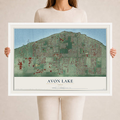 Map of Avon Lake, Ohio, 24 x 36 inch print in a white wood frame