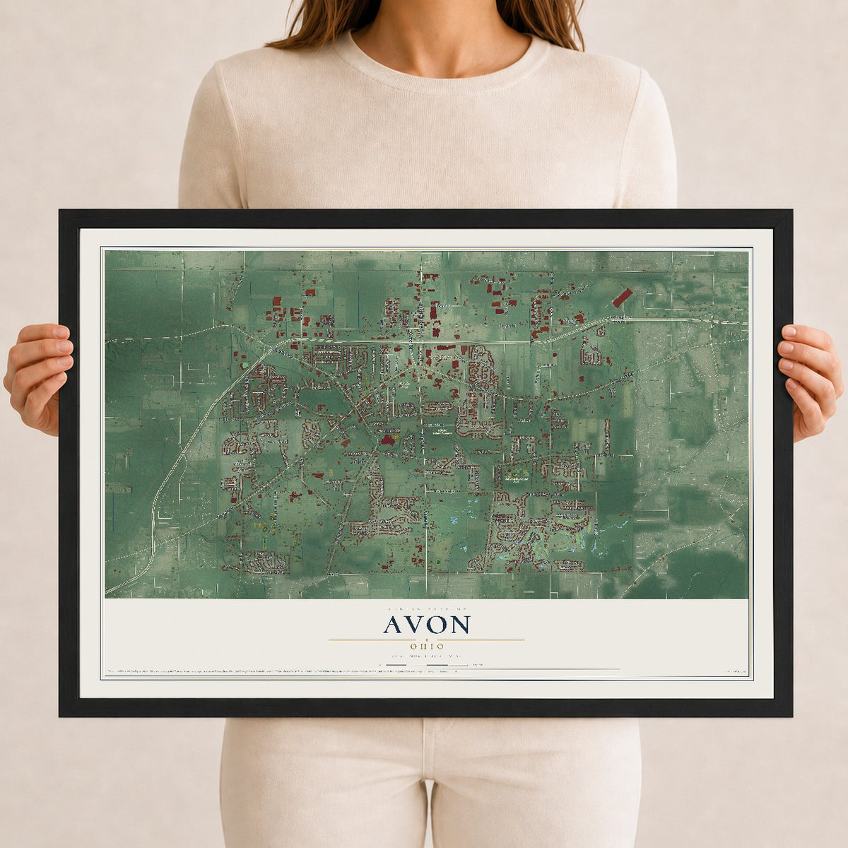 Map of Avon, Ohio, 12 x 18 inch print in a black wood frame