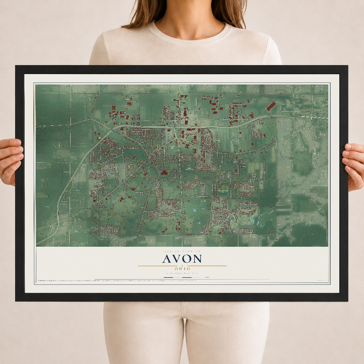 Map of Avon, Ohio, 18 x 24 inch print in a black wood frame