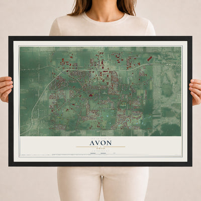 Map of Avon, Ohio, 18 x 24 inch print in a black wood frame