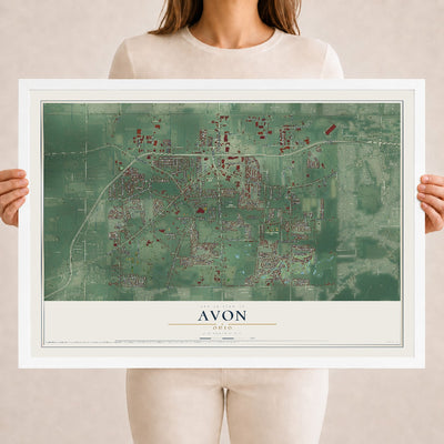 Map of Avon, Ohio, 18 x 24 inch print in a white wood frame